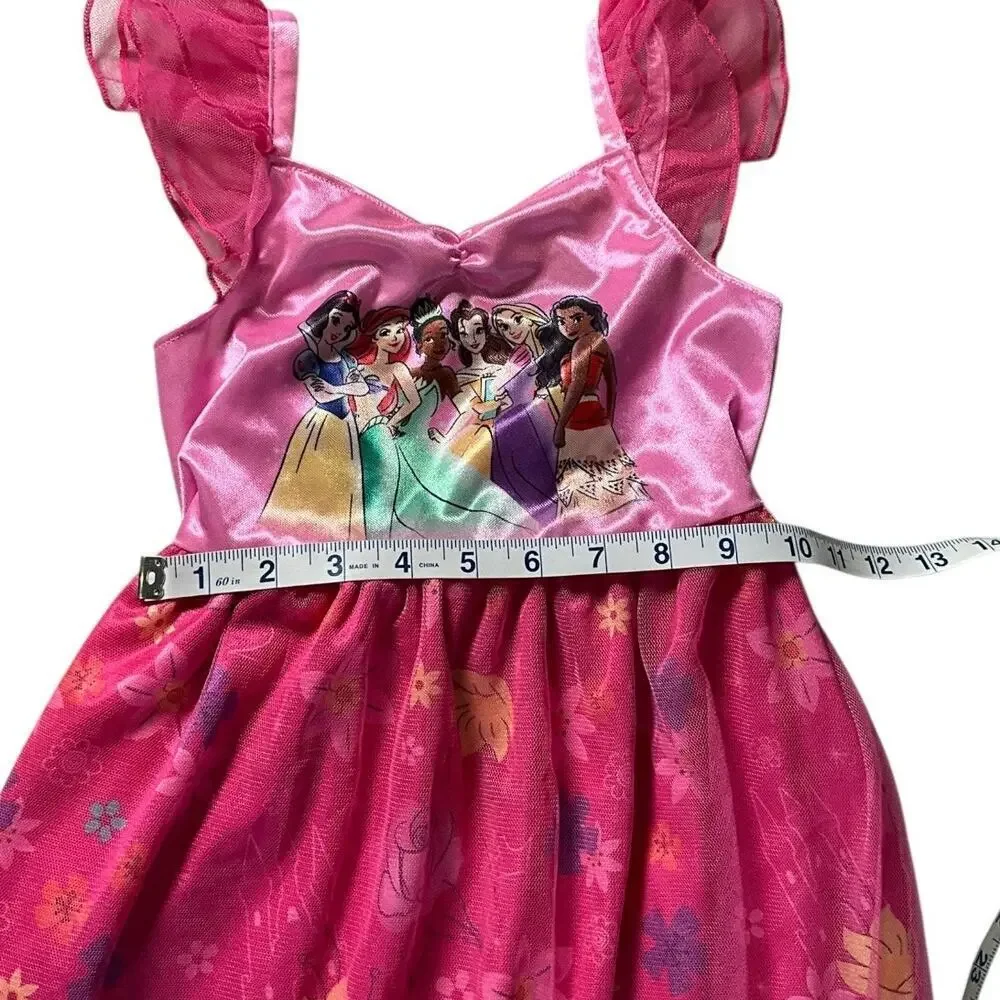 Disney Princess Pink Dress Kids Size 6 Nightgown Costume Jammies Floral Mesh